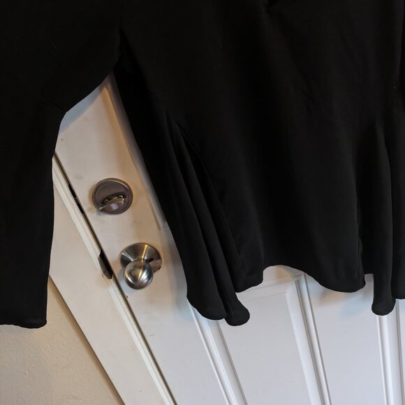 Catherine Malandrino Flowy Black High Neck V-Neck Blouse Bell Sleeves Peplum Sm - Picture 5 of 9